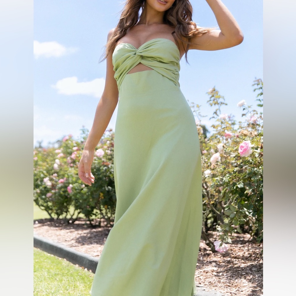 Petal & Pup Light Green Twist-Front Midi Dress